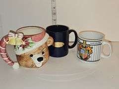 Longaburger mug, Cobalt Blue "Sissy" mug & other various character coffee mugs