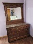 Walnut dresser with mirror and marble top