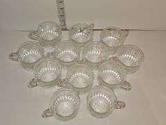 Vintage Pressed Clear Glass PEAR, GRAPE & APPLE Design Punch Bowl Cups