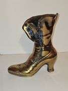 Vintage Brass/Cast Metal Victorian Ladies Boot Vase Doorstop Decorative