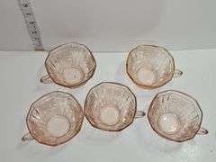 Rose pink depression glass teacups