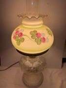 Oil lamp converted to electric with shade & chimney