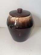 Vintage brown drip glaze cookie jar - USA on the bottom