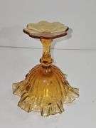 Vintage Fenton Colonial Amber Cabbage Rose Ruffled Pedestal Compote