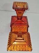 Vintage Jeannette Glass "Wedding Box" or covered candy dish - appears to be orange