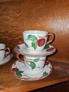 Vintage Franciscan "Apple" pattern teapot, tea cups,  & saucers.