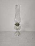 Clear glass "Dogtooth" pattern" oil lamp with tall clear chimney