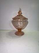 Vintage Anchor Hocking Mayfair/Open Rose pink depression glass with a lid.