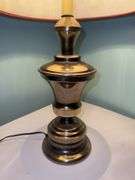 Brass electric lamp with burgundy shade