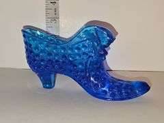 Vintage Fenton Art Glass Cobalt Blue Hobnail Cat Head Slipper