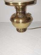 Brass electric lamp with Ruffled design shade and clear glass chimney