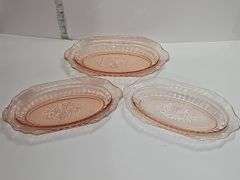 Vintage Anchor Hocking Mayfair Pink Open Rose Depression Glass Oval Dish