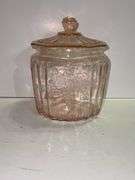 Vintage pink depression glass biscuit or cookie jar.