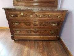 Walnut dresser with mirror and marble top