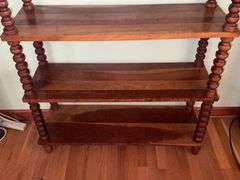 3 tiered wood shelf with turned columns