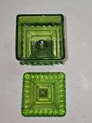 Vintage Jeannette Glass "Wedding Box" or covered candy dish - green color