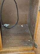 Solid oak gun cabinet with glass doors and a lower storage area with drawers