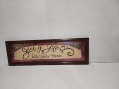 Sign, Faux Ivy, blue ½ basket, "My Farm" framed poem, metal hook, metal wall coat rack & wooden rod