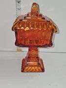 Vintage Jeannette Glass "Wedding Box" or covered candy dish - appears to be orange
