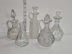 Vtg Cear Glass Oil Cruet & Stoppers