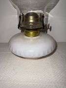 Milkglass oil lamp with clear glass chimney