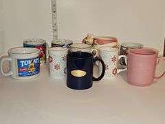 Longaburger mug, Cobalt Blue "Sissy" mug & other various character coffee mugs