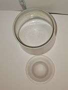 Bartlett Collins frosted glass cookie jar with a yellow tulip "Pokee" design.