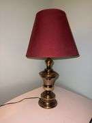 Brass electric lamp with burgundy shade