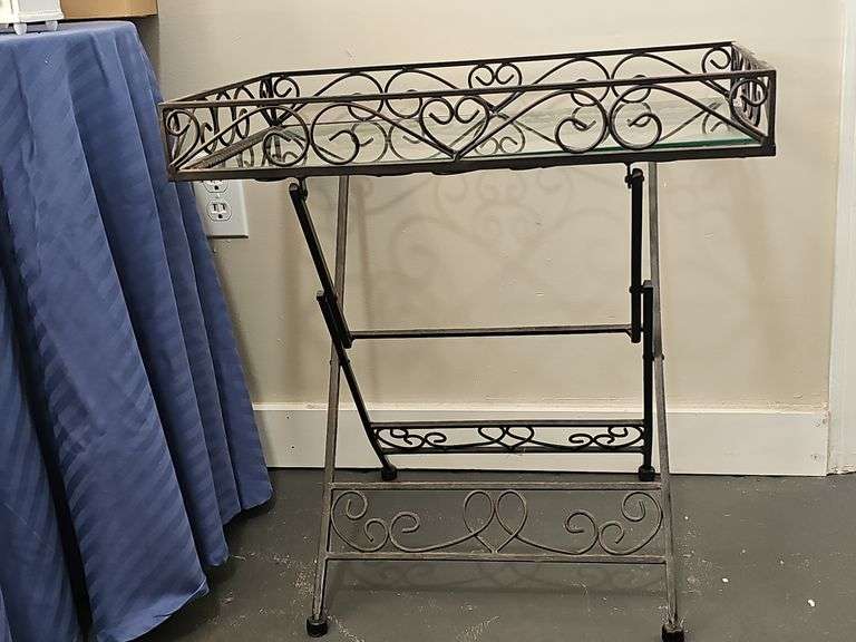 Wrought iron tray table with glass insert