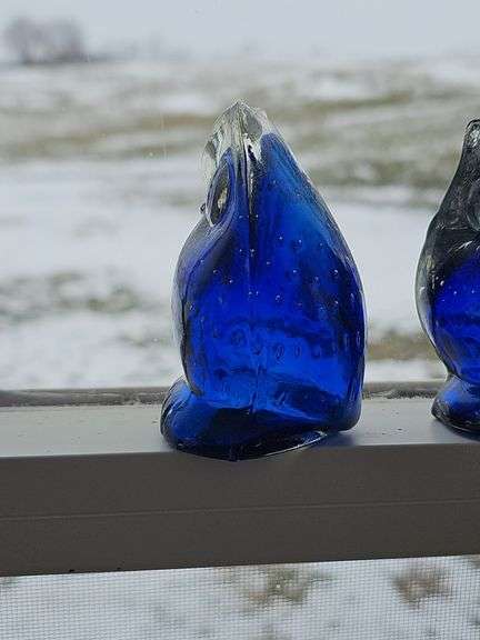 Cobalt Blue & clear glass owl paperweight