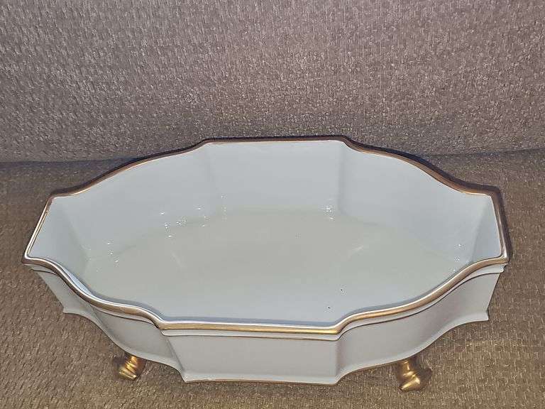 Antique Giraud Limoges France Porcelain White & Gold Footed Bowl