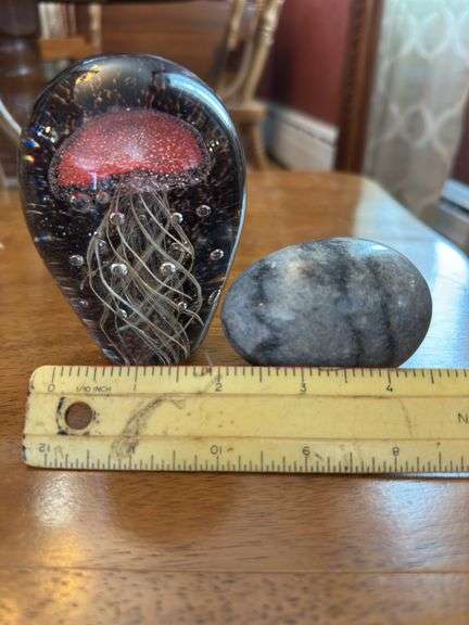 Vtg Marble Easter Egg & Jelly Fish Glass Paper Weight