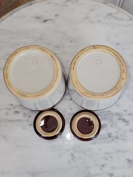 Vintage Two Tone Stoneware Crock with Lid - 2pcs