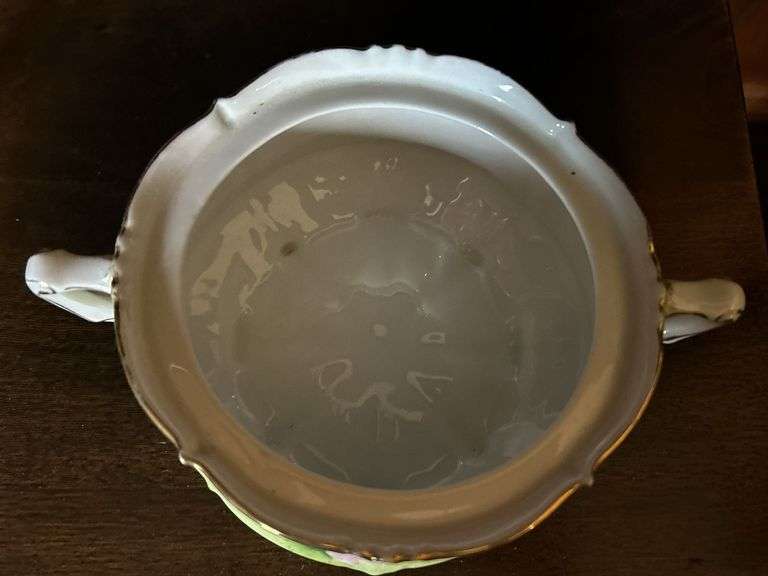 Vintage Bavaria Biscuit Hand Painted Covered Handled Serving Dish