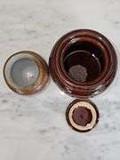 Vintage Two Tone Stoneware Crock with Lid  & small tan crock
