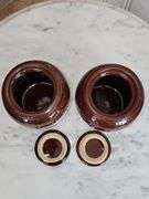 Vintage Two Tone Stoneware Crock with Lid - 2pcs