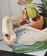 Ceramic swan planter & 3 plants