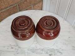 Vintage Two Tone Stoneware Crock with Lid - 2pcs