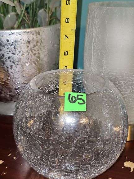 Electric Lamp, Silk Flower in Pot, & Glass Bowl