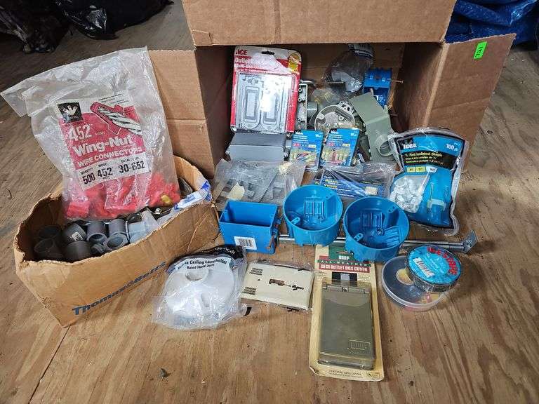 Misc Box of Electrical Box Fastners, Wing Nuts,Spade Terminals, Outlet ...