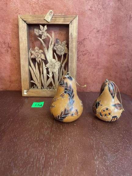 Hand Painted Gourds, & Wooden Floral Picture