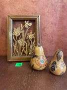 Hand Painted Gourds, & Wooden Floral Picture