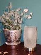 Electric Lamp, Silk Flower in Pot, & Glass Bowl