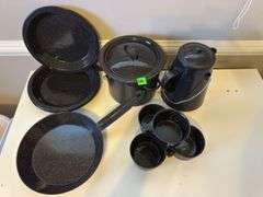 Enamel Camping Pots, Pans, Cups & Plates