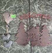 Welcome Sign & Metal Rooster With Rooster candle