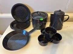 Enamel Camping Pots, Pans, Cups & Plates