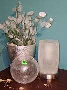Electric Lamp, Silk Flower in Pot, & Glass Bowl