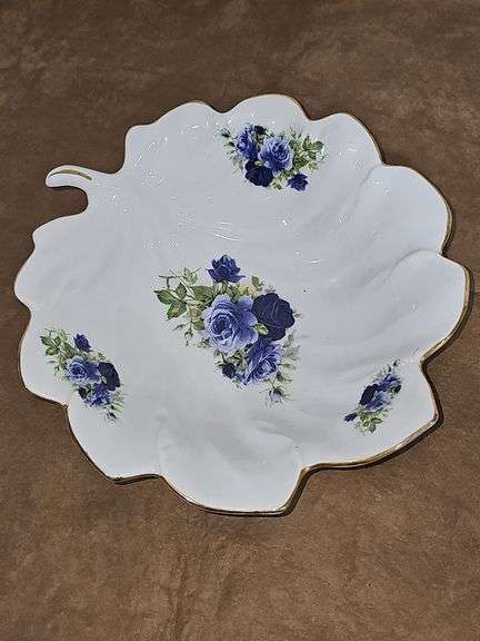 Formalities Blue Victorian Rose Leaf Shaped Trinket Decor Bowl