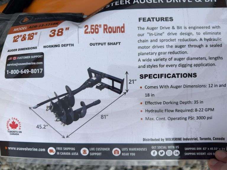 Wolverine Skid Steer Auger Drive & Bit
