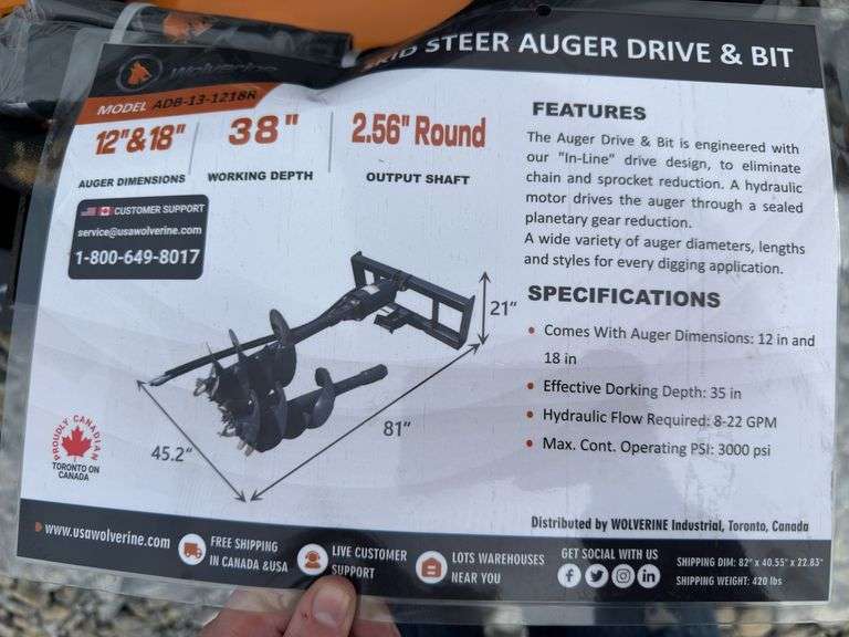 Wolverine Skid Steer Auger Drive & Bit